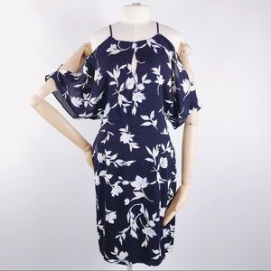 {ADELYN RAE} Blue Floral Cold Shoulder Dress